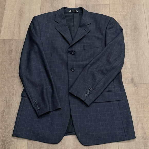 Pronto Uomo Men 46" Chest  Dark Gray Blue Plaid‎ Wool Sport Coat Jacket Blazer - Picture 12 of 14